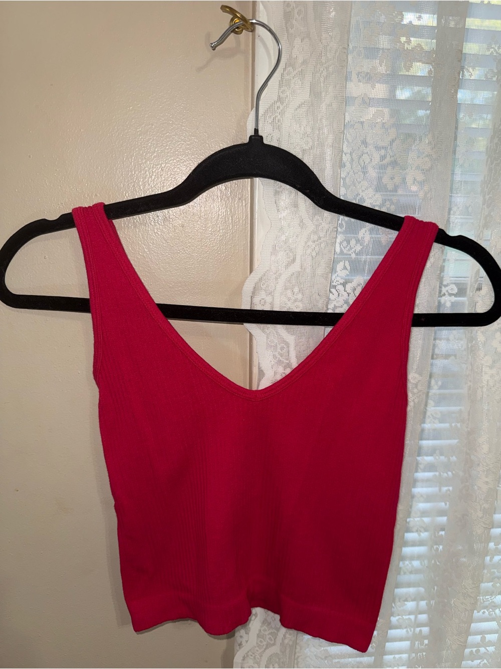 Free People Ribbed V-Neck Tank Top in Bright Red